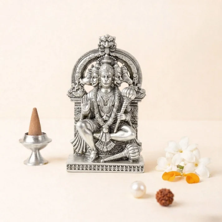 Silver Plated Panchmukhi Hanuman Idol